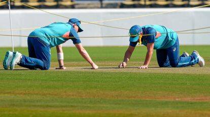 Australian players inspecting the pitch. Pic Credits: Twitter.
