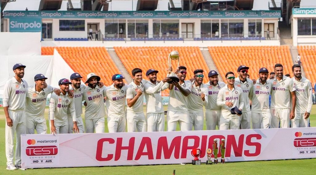 India National Cricket Team after winning BGT 2023 by 2-1. Pic Credits: Twitter.