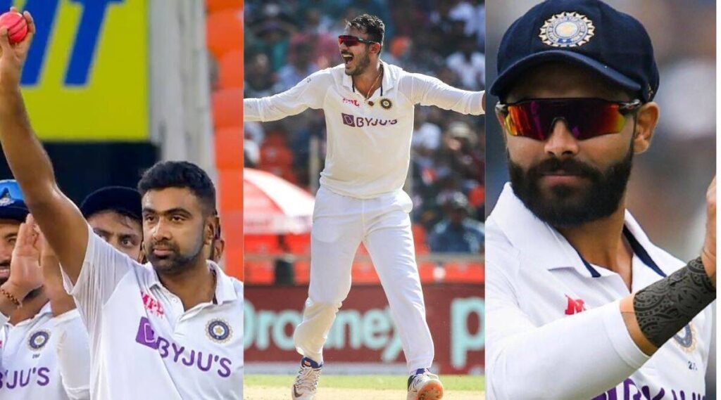 Ravichandran Ashwin, Axar Patel, Ravindra Jadeja. Pic Credits: Twitter