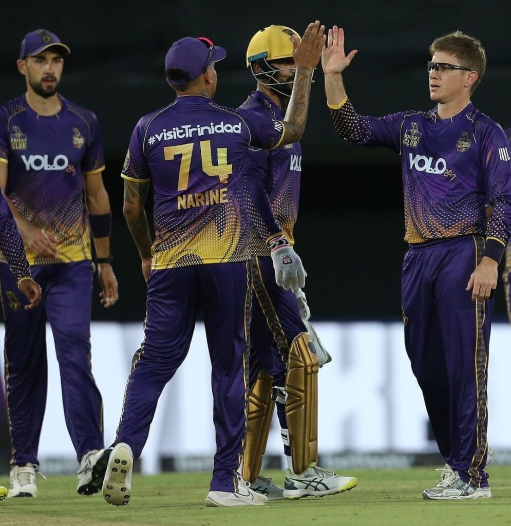 Adam Zampa and Sunil Narine Celebrate a Wicket with their Teammates. PIc Credits-Twitter
