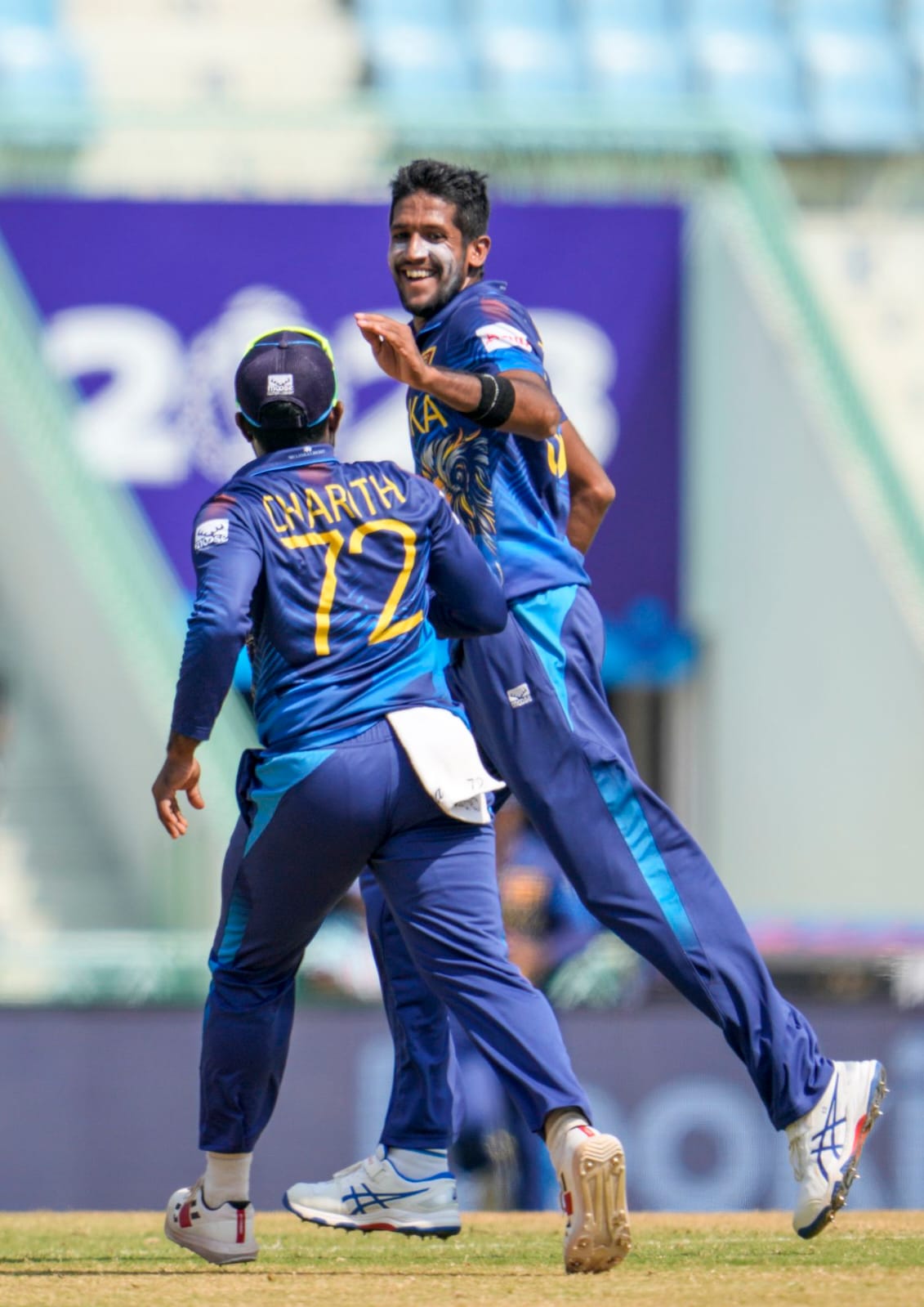 Kasun Rajitha Celebrates a Wicket. Pic Credits-X