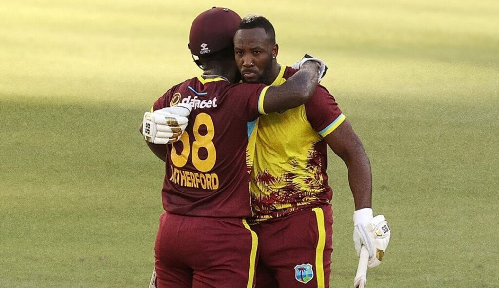 Andre Russell and Rutherford in the WI vs AUS 3rd T20I