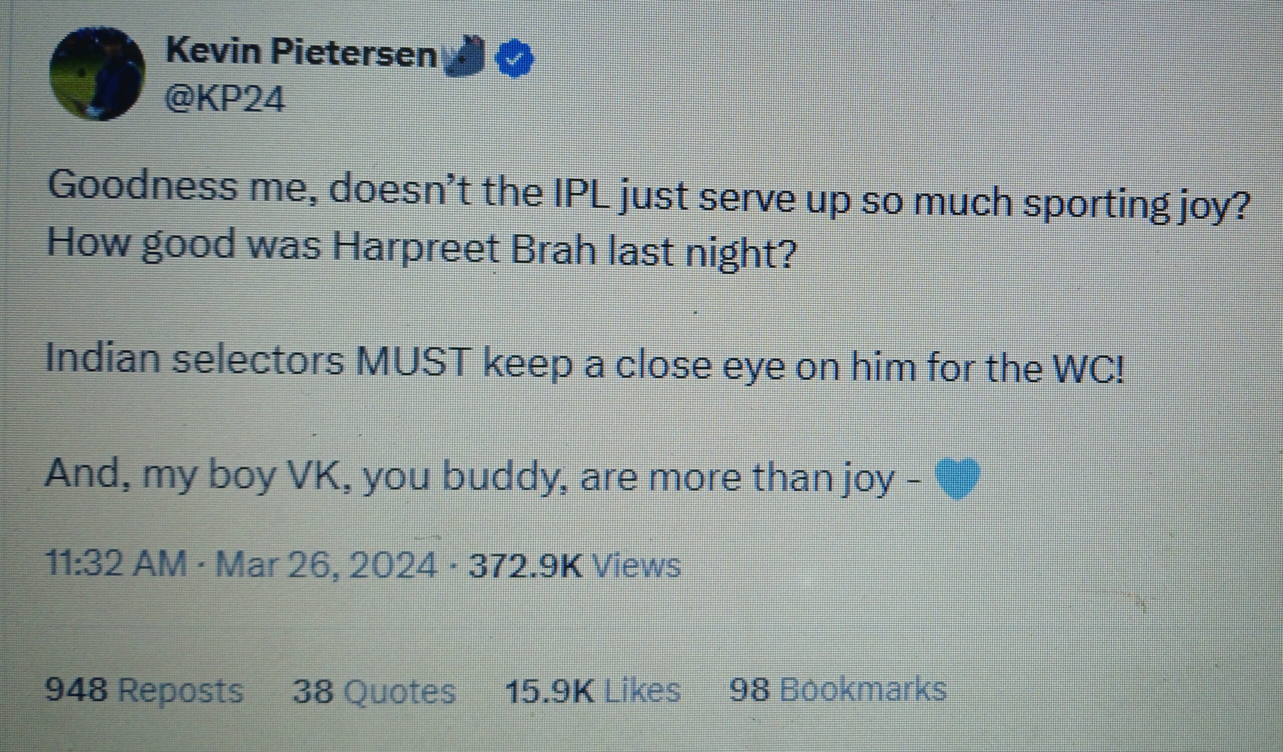 kevin Pietersen tweet. Pic Credit- X