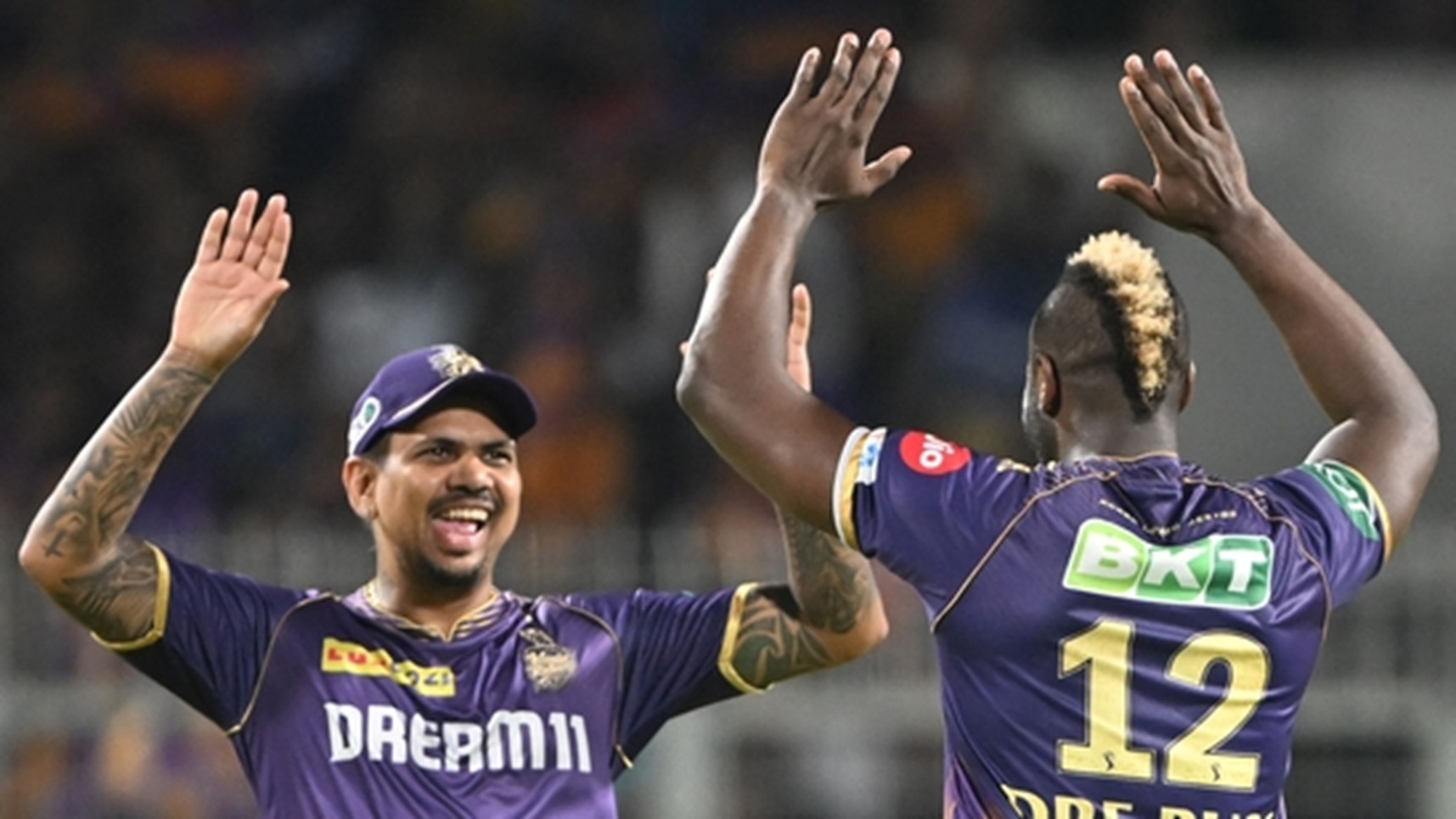 KKR's Andre Russell & Sunil Narine. Pic Credits: X