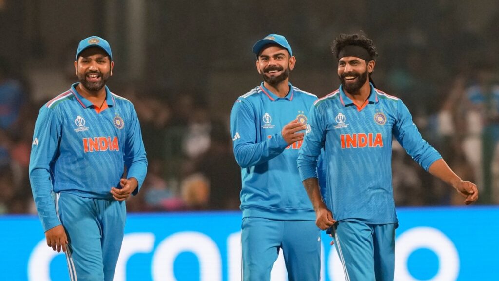 Rohit Sharma, Virat Kohli & Ravindra Jadeja. Pic Credits: X