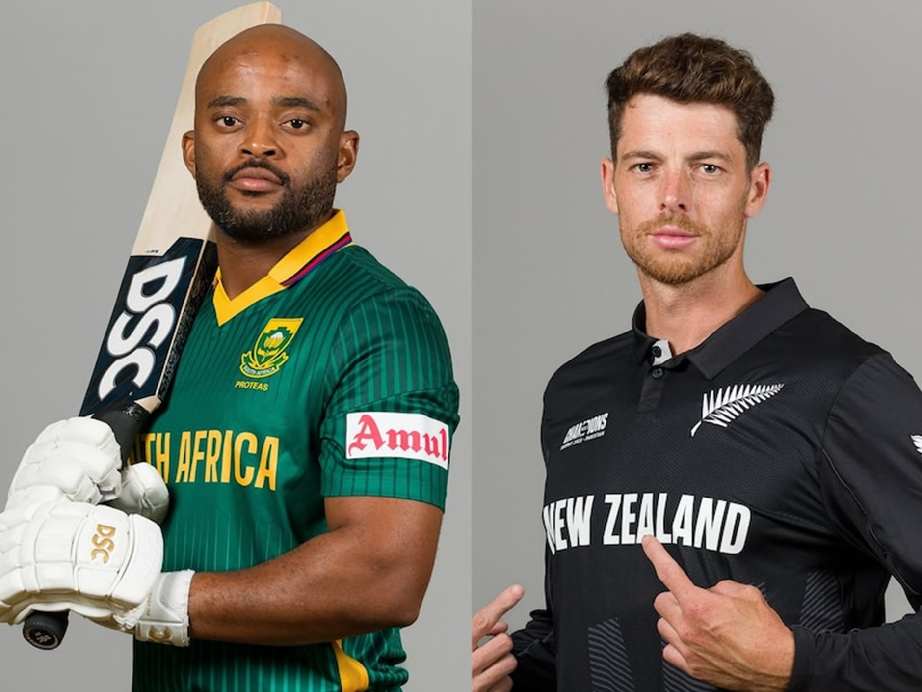 South Africa captain Temba Bavuma & New Zealand captain Mitchell Santner. Pic Credits: X
