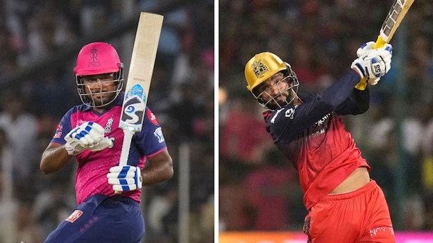 RR skipper Sanju Samson & RCB skipper Rajat Patidar. Pic Credits: X