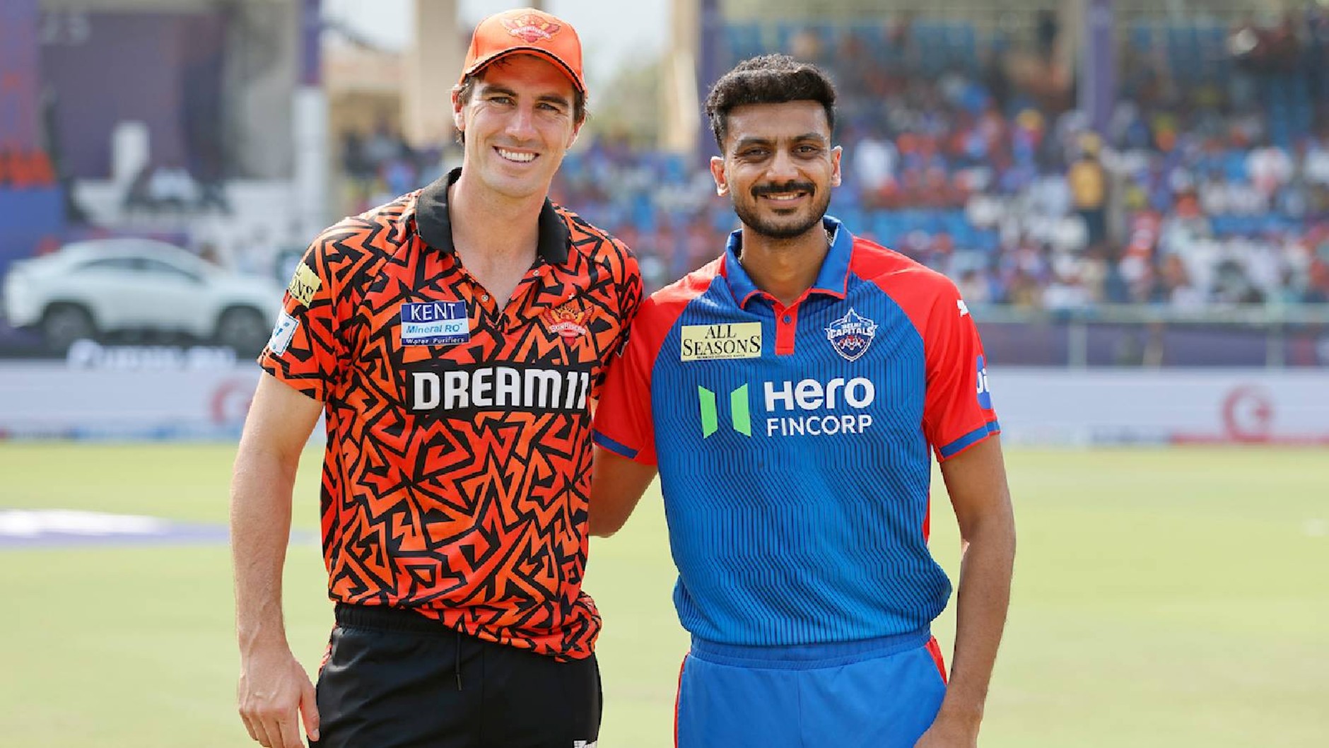 SRH skipper Pat Cummins & DC skipper Axar Patel. Pic Credits: X