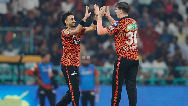 SRH's Harshal Patel & Pat Cummins vs RCB. Pic Credits: IPL
