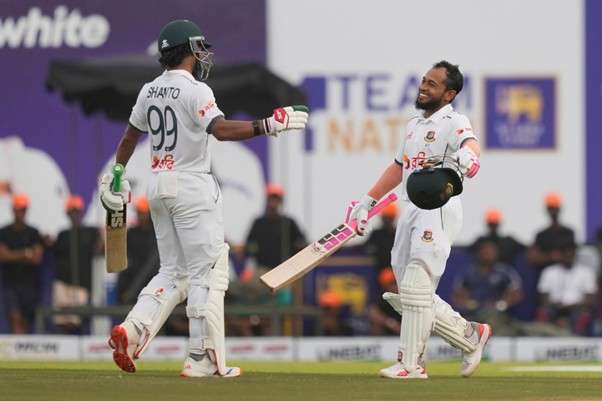 Najmul Shanto Hossain & Mushfiqur Rahim. Pic Credits: AP