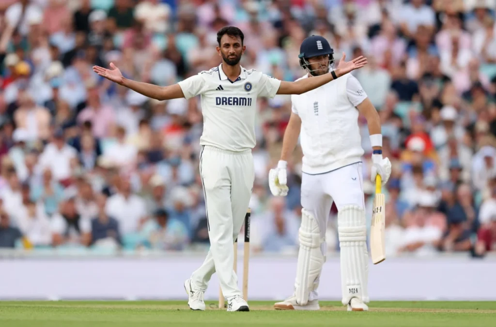 Prasidh Krishna celebrates after dismissing Jamie Overton, England vs India 5th Match, Day 2