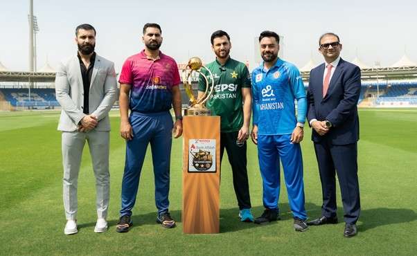 UAE skipper Muhammad Waseem, Pakistan skipper Salman Ali Agha & Afghanistan skipper Rashid Khan. Pic Credits: X