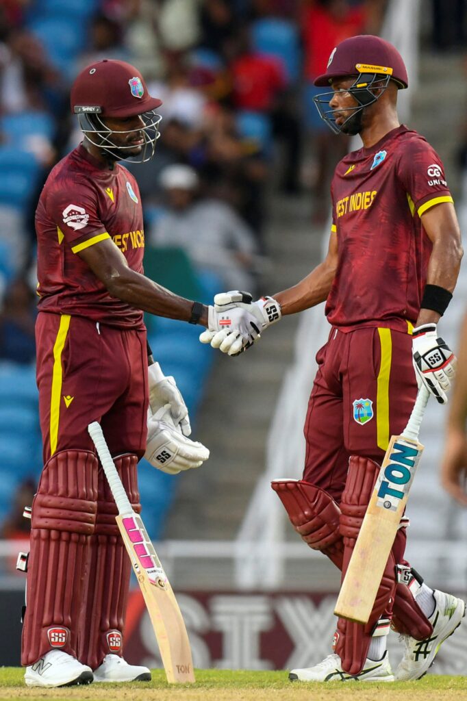 West Indies' Roston Chase & Justin Greaves. Pic Credits: Getty Images
