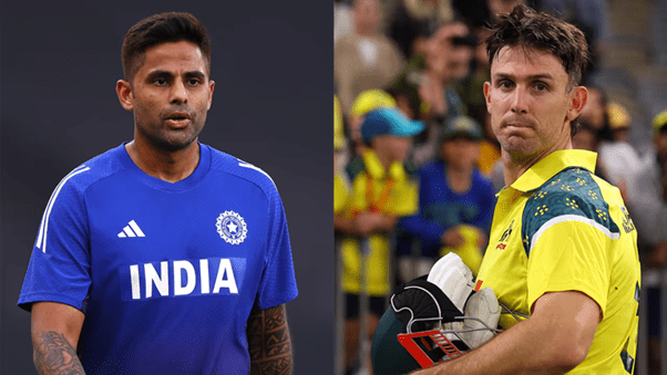 India's Suryakumar Yadav and Australia's Mitchell Marsh. Pic Credits: Getty Images
