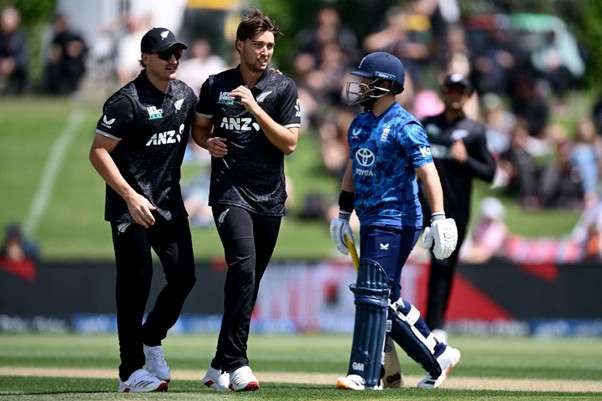 New Zealand's Zak Foulkes vs England. Pic Credits: Getty Images