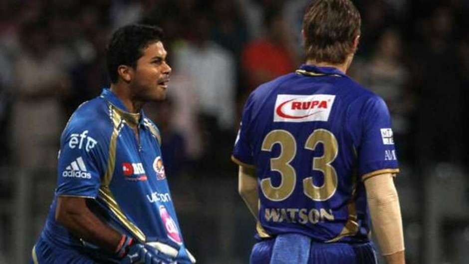 MI's Aditya Tare and RR's Shane Watson of IPL 2014. Pic Credits: ESPNcricinfo