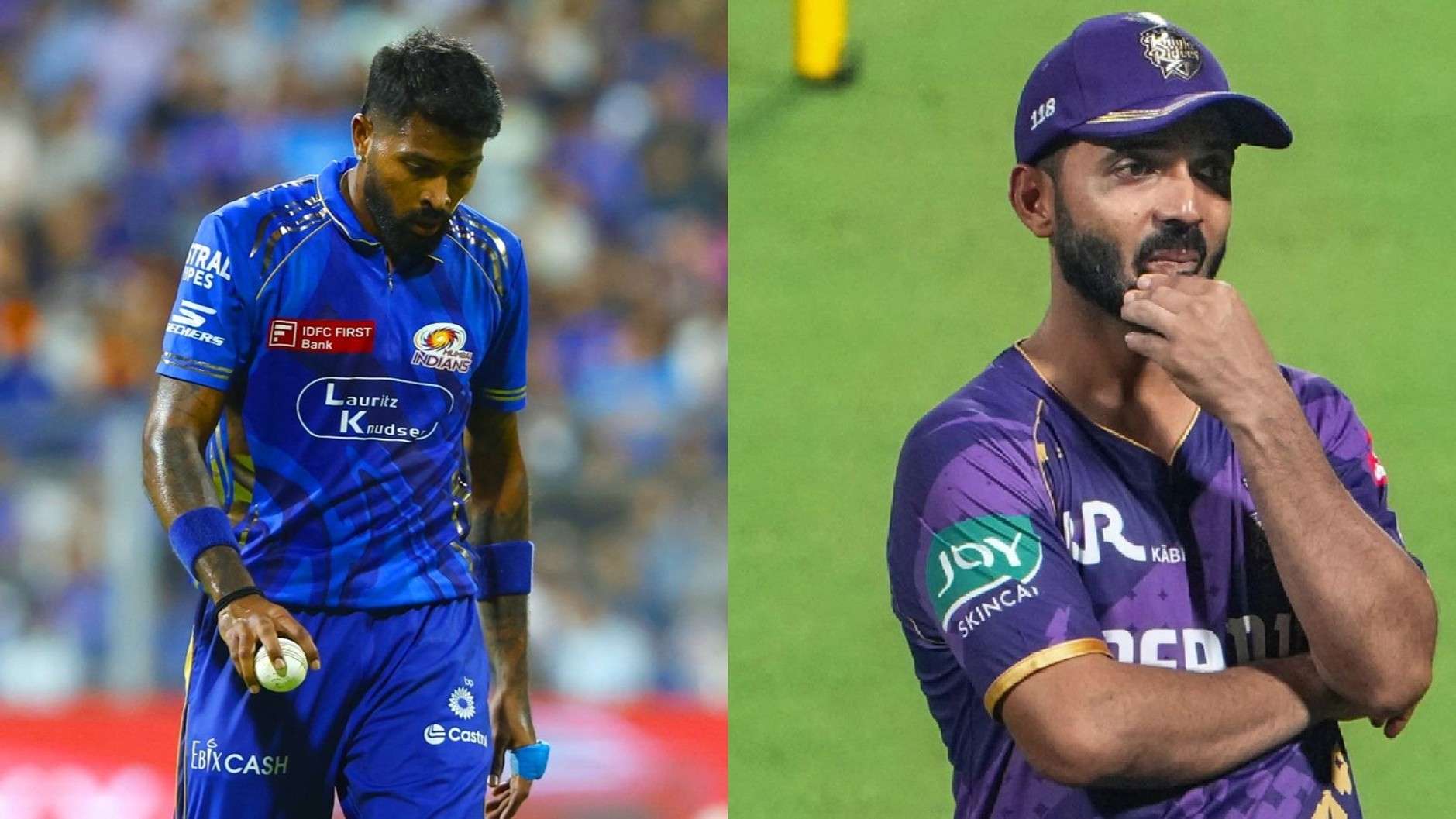 MI's Hardik Pandya & KKR's Ajinkya Rahane. Pic Credits: X