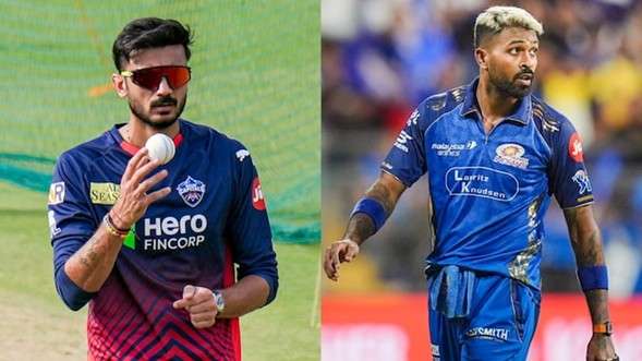 DC's Axar Patel & MI's Hardik Pandya. Pic Credits: PTI