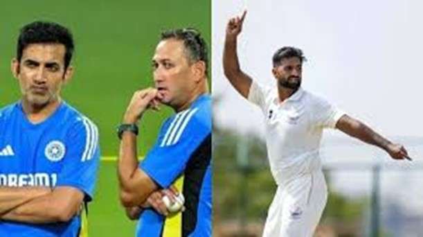 Ajit Agarkar, Gautam Gambhir & Auqib Nabi. Pic Credits: AFP