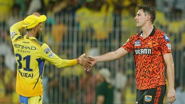 CSK's Ruturaj Gaikwad & SRH's Pat Cummins. Pic Credits: AP