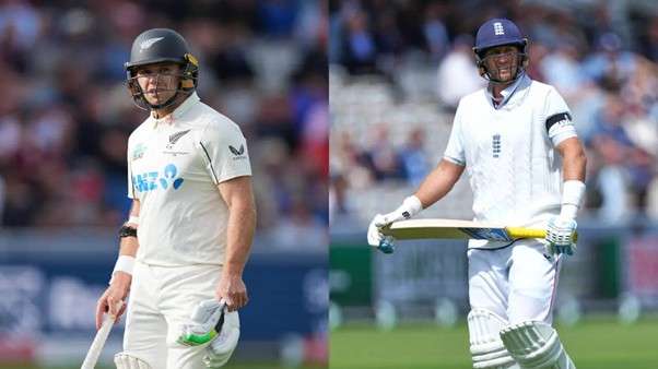 England's Joe Root and New Zealand's Tom Latham. Pic Credits: AP