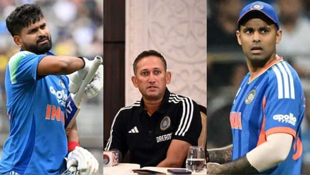 Shreyas Iyer, Ajit Agarkar & Suryakumar Yadav. Pic Credits: AFP