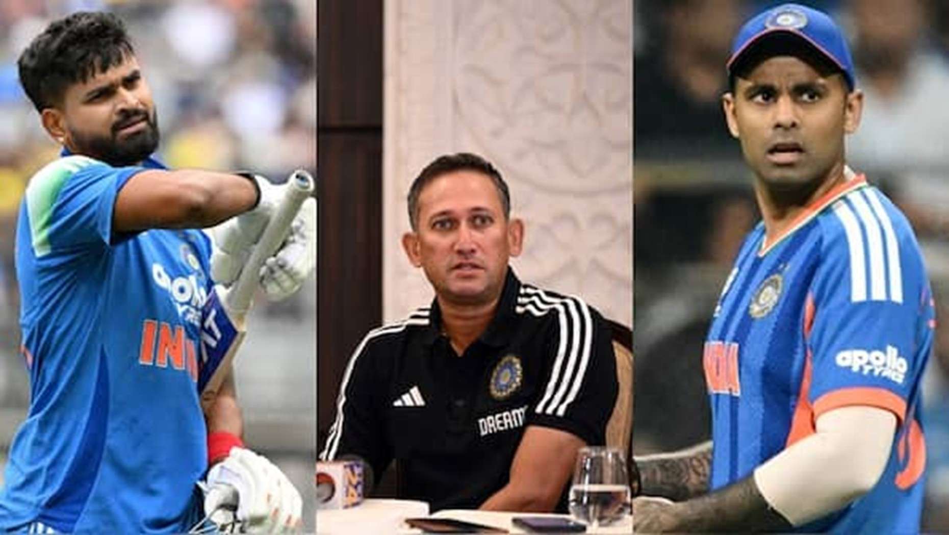 Shreyas Iyer, Ajit Agarkar & Suryakumar Yadav. Pic Credits: AFP
