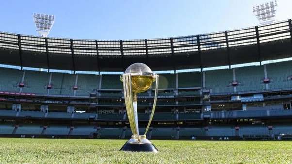ICC ODI WC trophy. Pic Credits: AFP/ X/ Getty