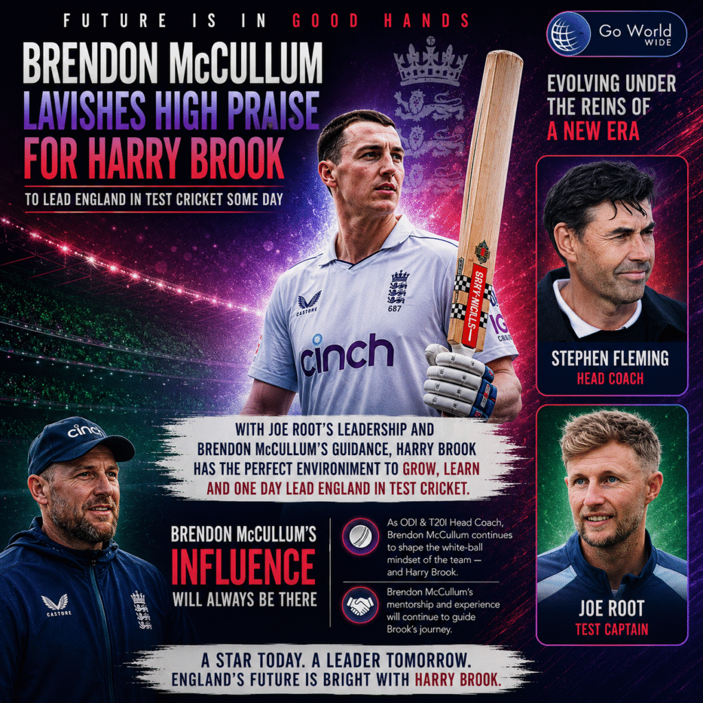 Harry Brook, Joe Root, Stephen Fleming. Pic Credits: X