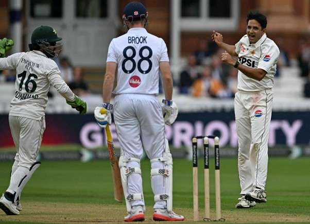 Mohammad Abbas, Harry Brook & Mohammad Rizwan. Pic Credits: AFP