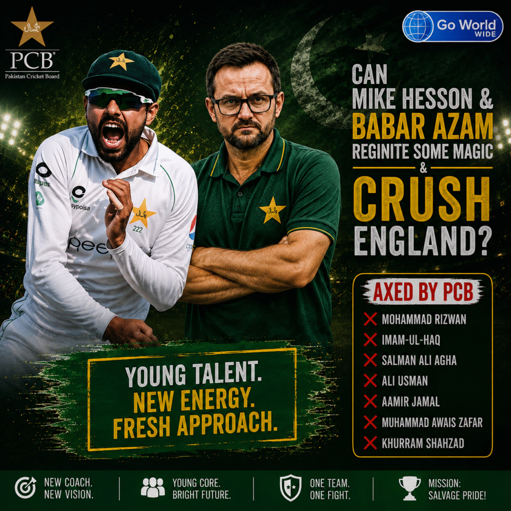 Mike Hesson, Babar Azam & axed players. Pic Credits: X